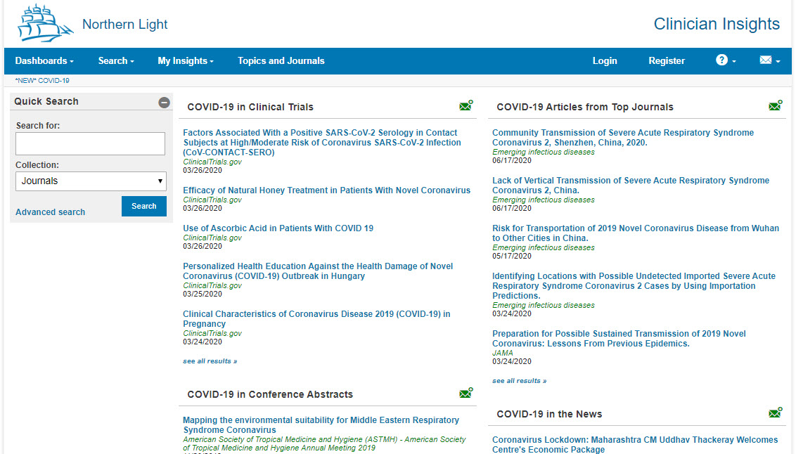 COVID-19 dashboard in ClinicianInsights.com